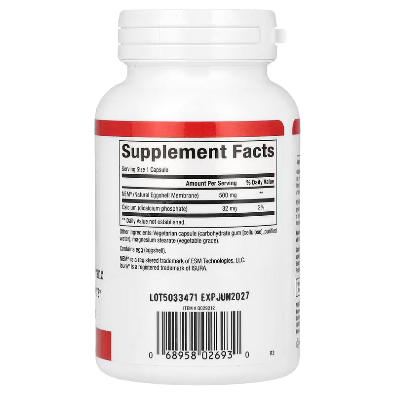 Natural Factors NEM Natural Eggshell Membrane 60 Vegetarian Capsules – joint pain and mobility support – available at HealthBoutiqueJo.com Jordan.