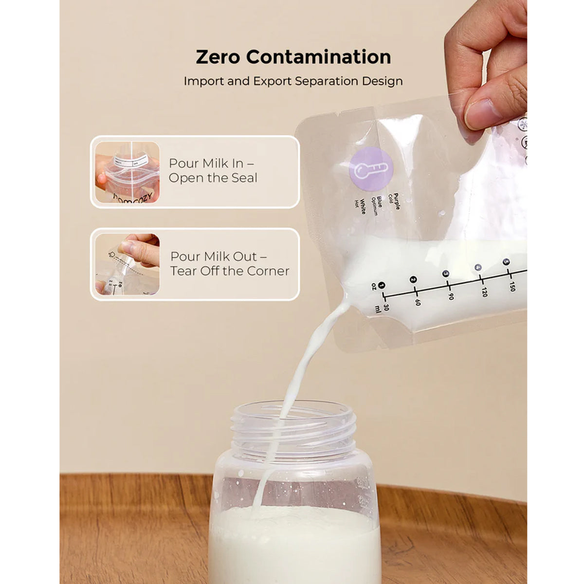 Momcozy Pre-Sterilized Breast Milk Storage Bags, 50 Count Leak-Proof Freezer Bags