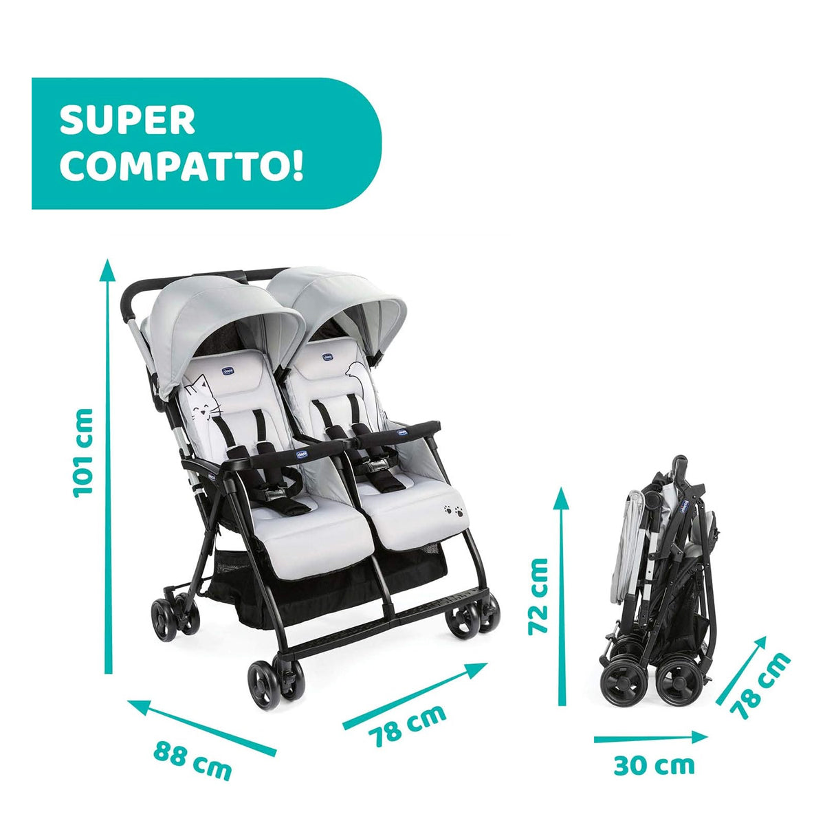 Chicco Ohlal Twin Stroller Silver Cat