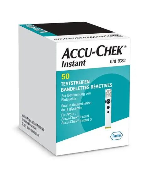 Accu-Chek Instant 50 test strips blood glucose monitoring box and vial