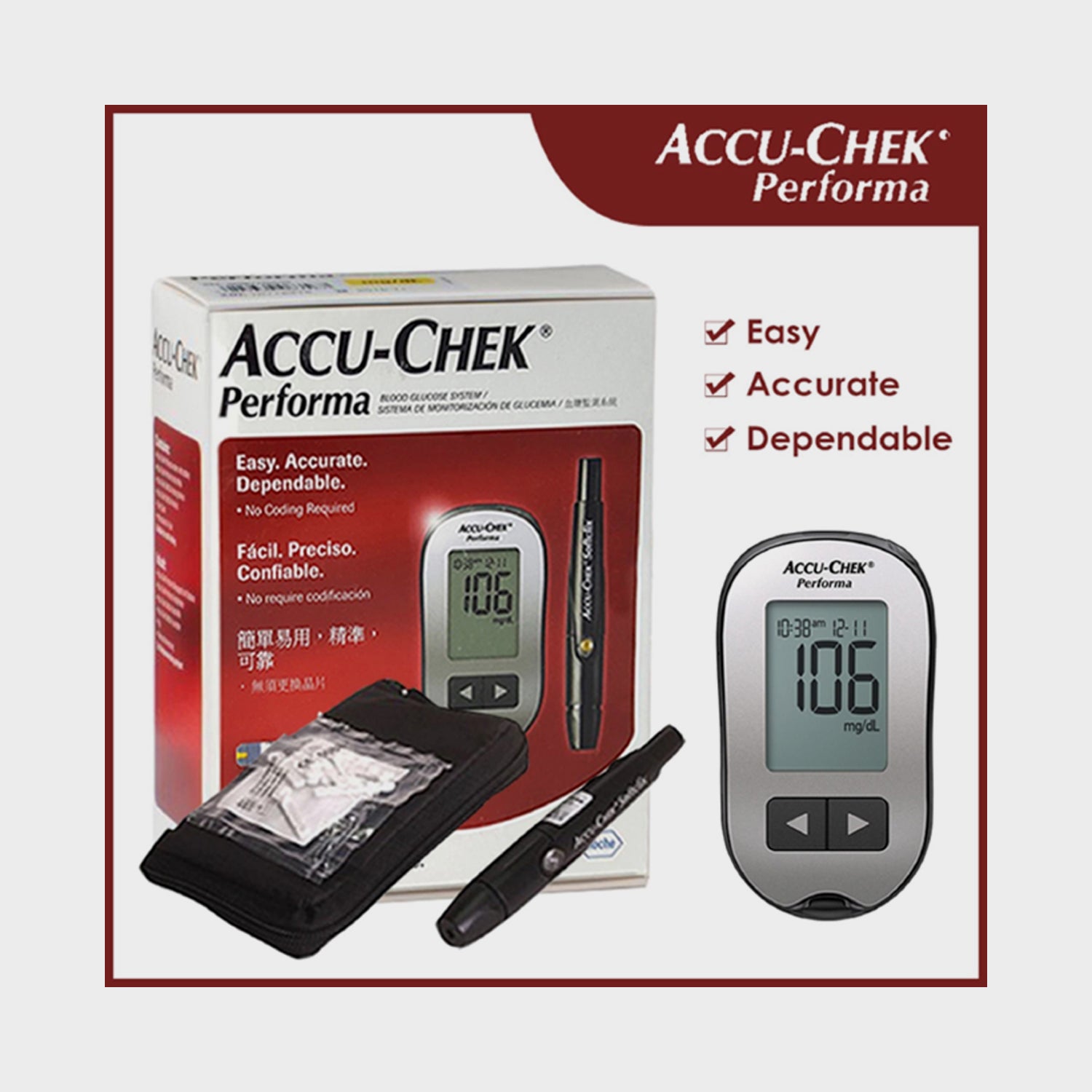 Accu-Chek Performa glucometer device with 50 test strips set blood glucose monitoring system