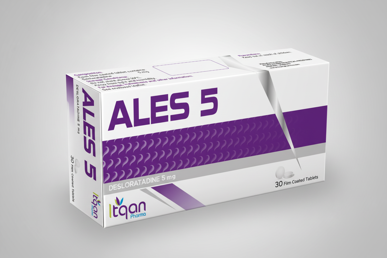 Ales 5mg Desloratadine 30 tablets box and blister pharmaceutical product Health Boutique