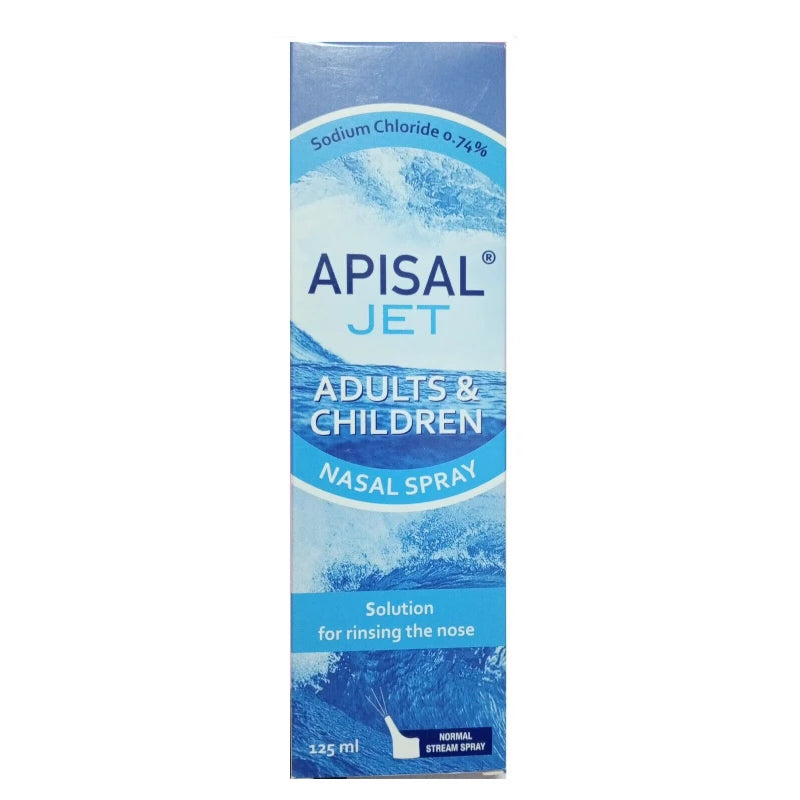Apisal sodium chloride saline jet nasal spray congestion relief sinus cleansing adults children 30 ml bottle Health Boutique
