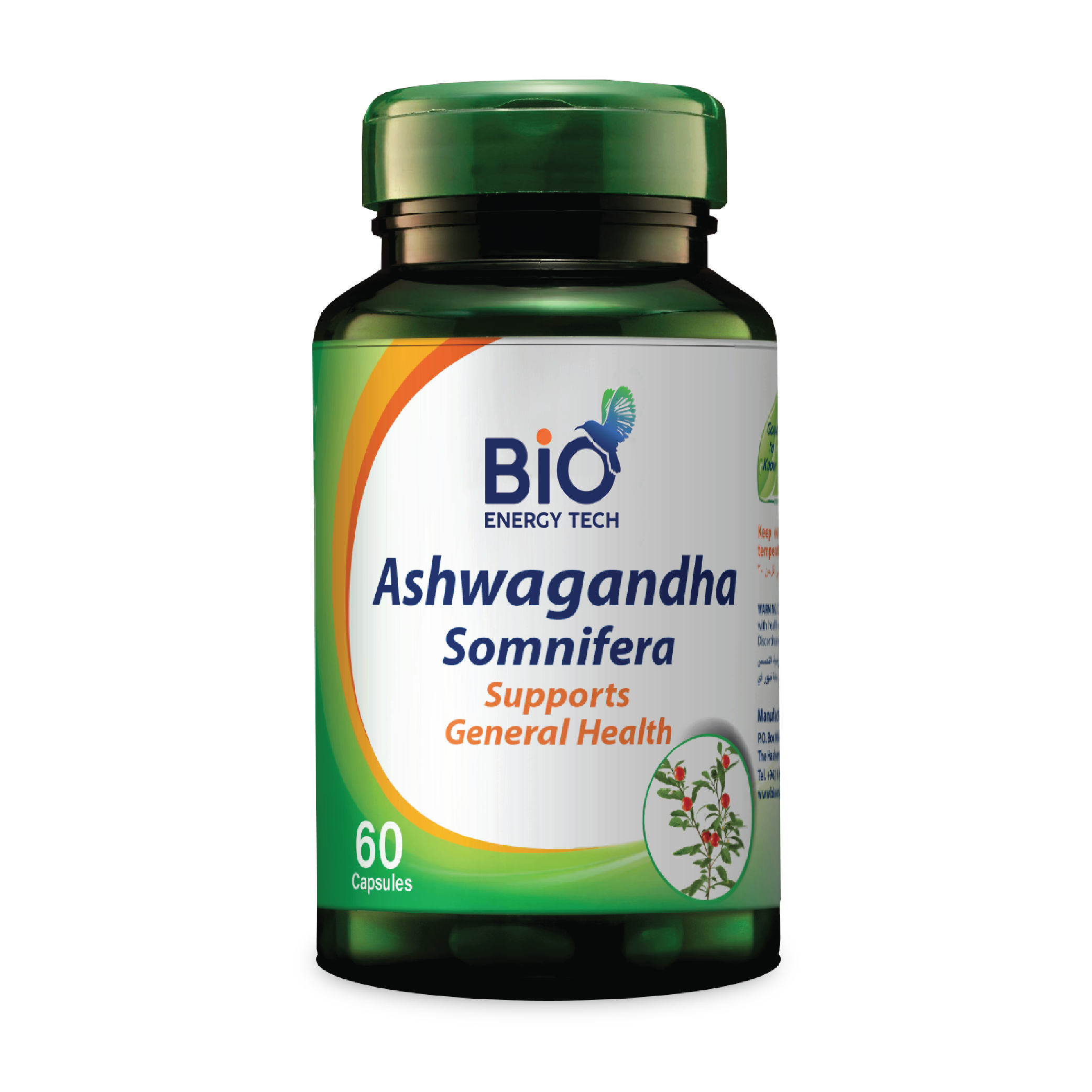 Bio Energy Ashwagandha Root Extract 500 mg - Natural Stress Relief, Sleep Support, and Wellness Supplement - 60 Capsules, Halal Certified