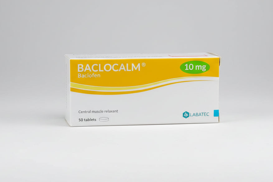 Baclocalm 10 g 50 tablets baclofen muscle relaxant tablet box