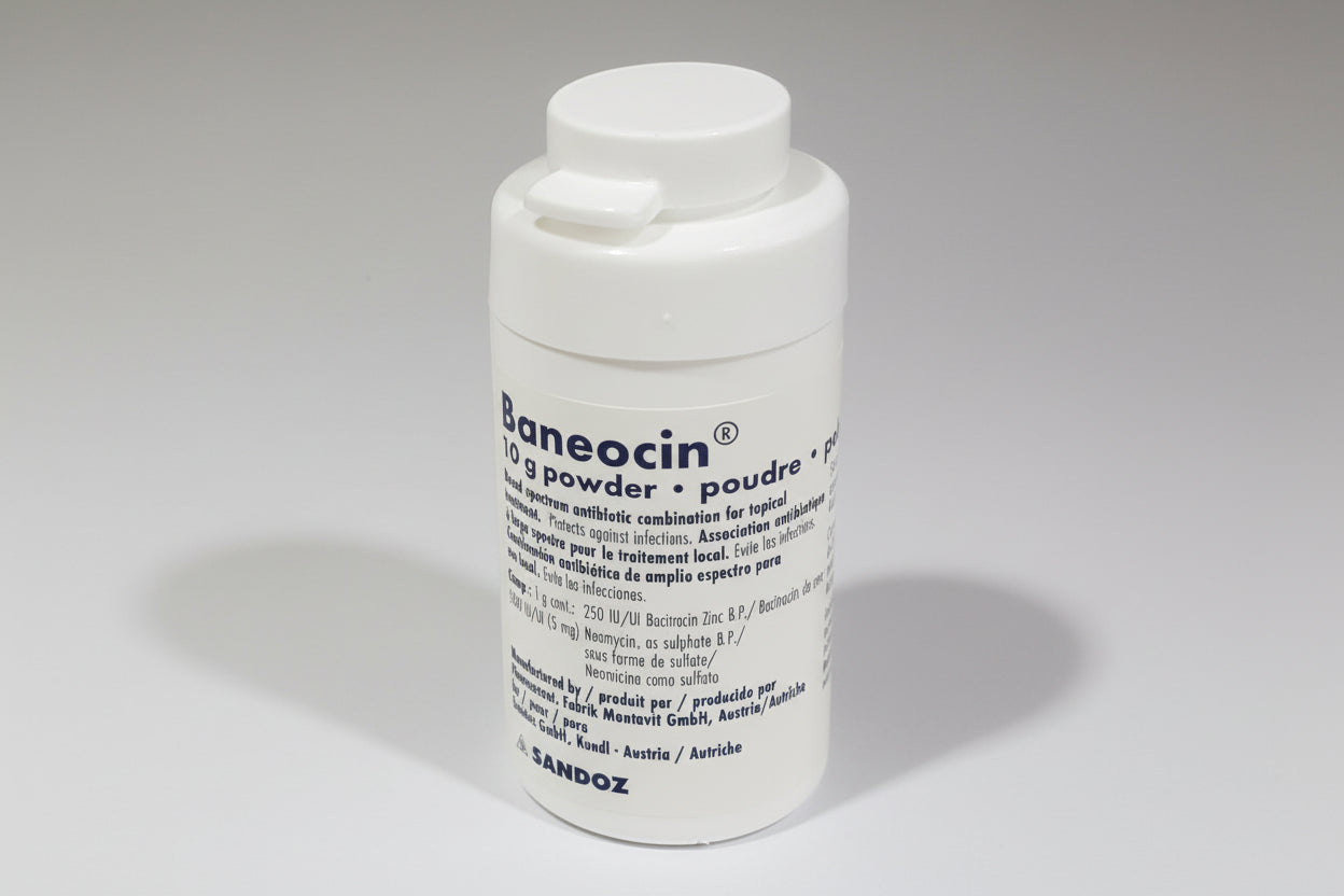 Baneocin powder 10 g bacitracin 250 IU per gram neomycin 5 mg per gram topical antibiotic bottle