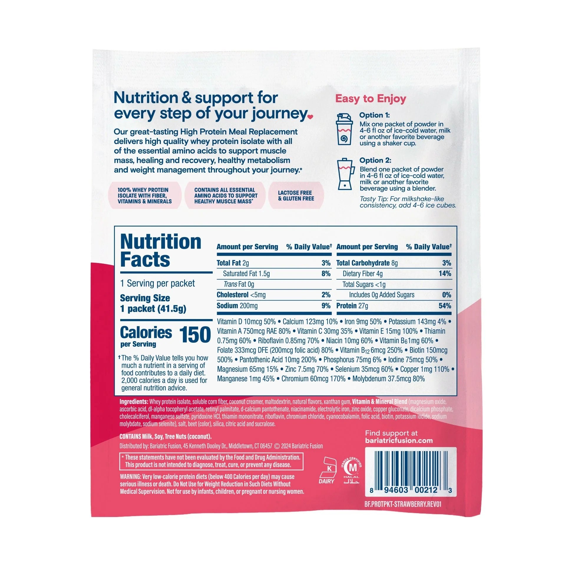 Bariatric Fusion Strawberry High Protein Meal Replacement 41.5Gm 3- The Health boutique