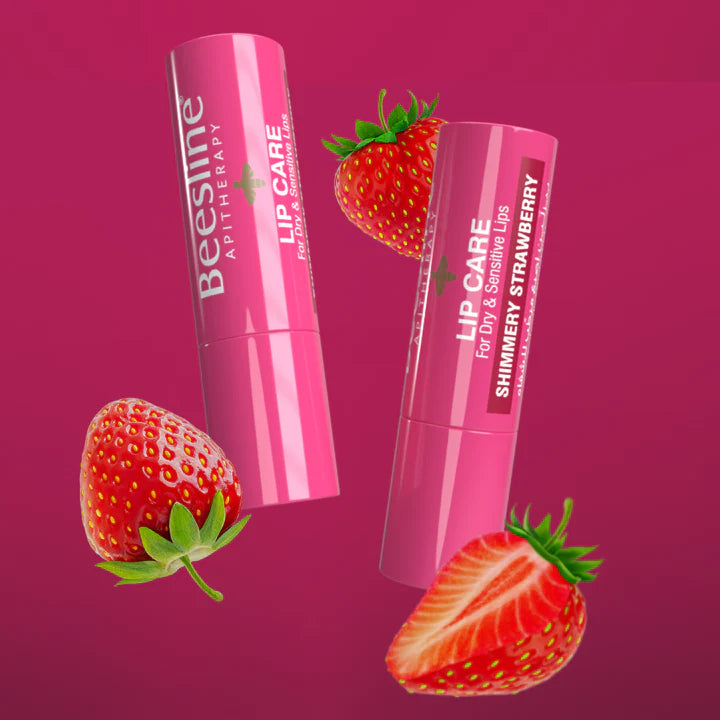 Beesline shimmery strawberry lip balm tinted moisturizing lip care gloss Health Boutique