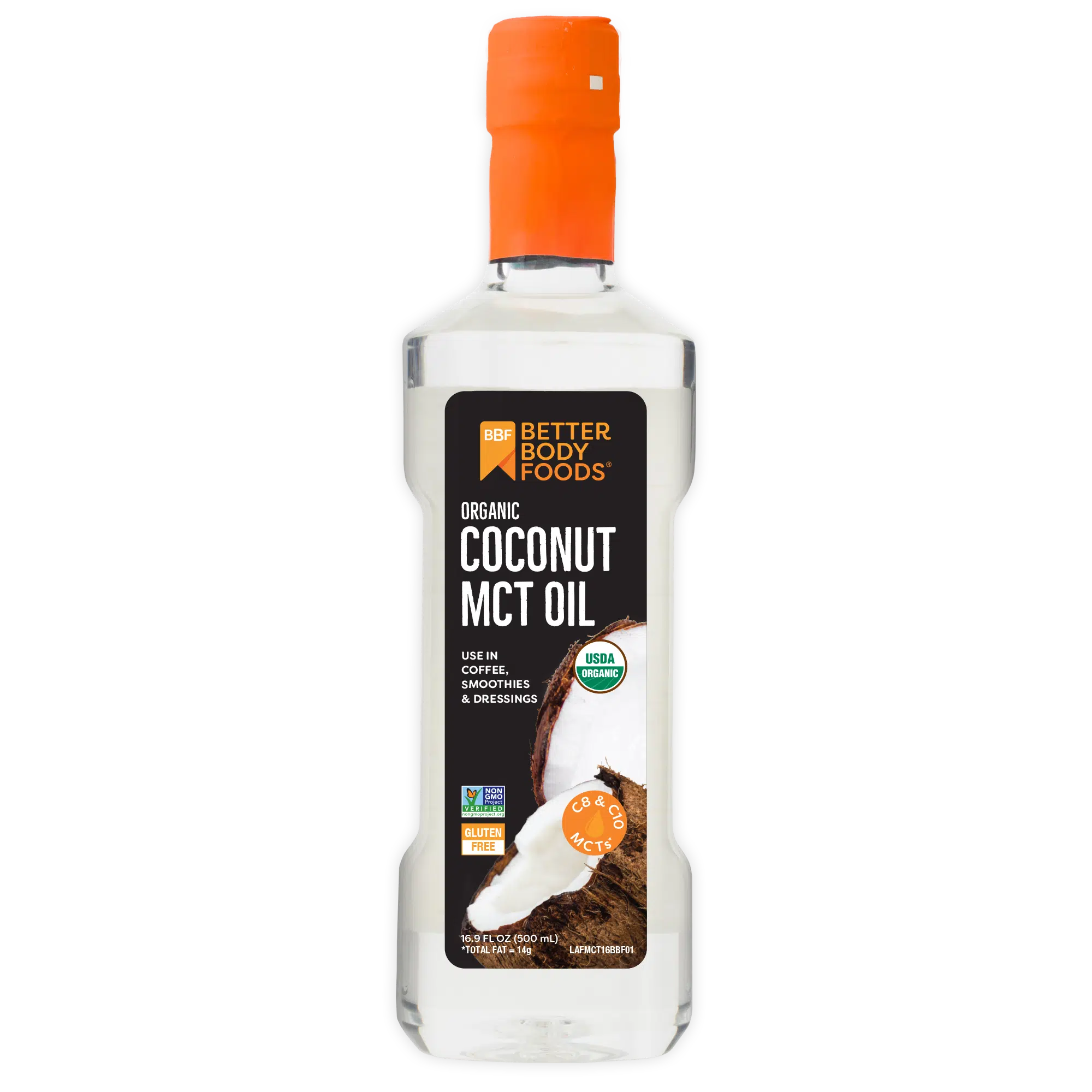 BetterBody Foods Organic Liquid Coconut MCT Oil C8 500 ml concentration – premium MCT oil Jordan for clean energy, metabolism, and keto support, available at HealthBoutiqueJo.com Jordan