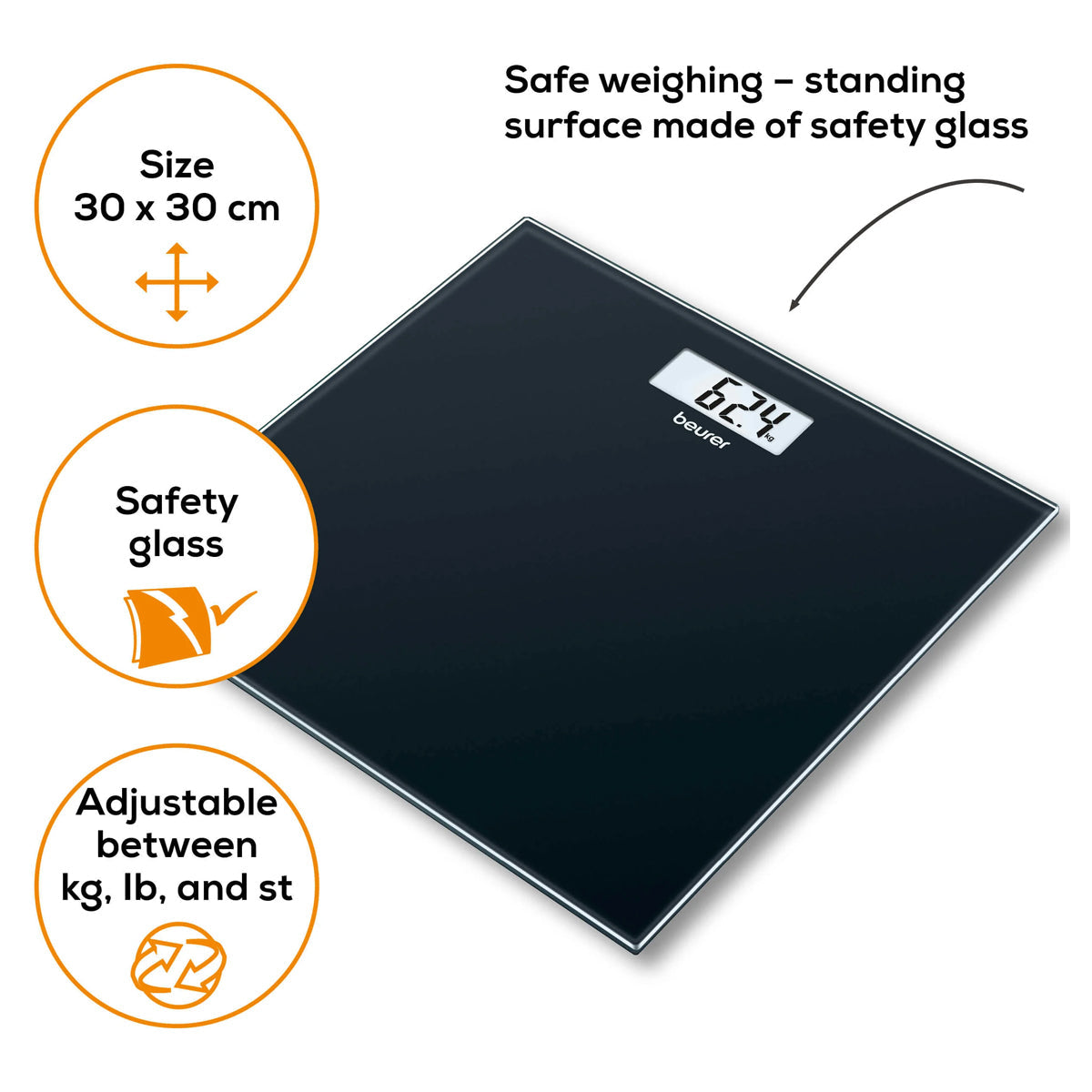 Beurer Glass Scale Black - GS 10 B