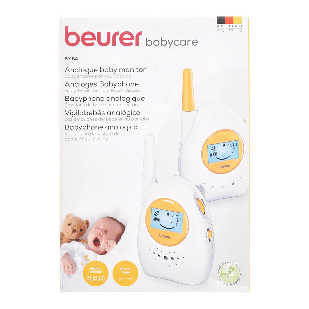Beurer BY 84 baby monitor – analogue audio monitor with up to 800 m range and blue LCD baby status display- Health boutique