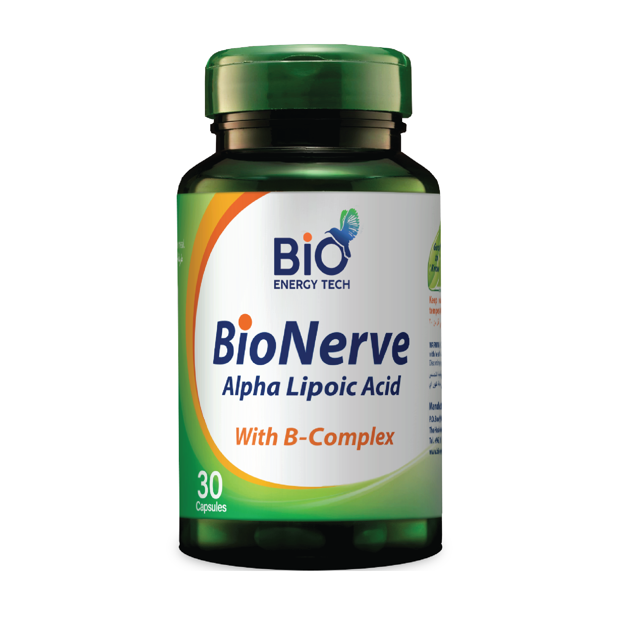 Bio Energy Bio Nerve Alpha Lipoic Acid 600 mg with B-Complex for Nerve Health and Energy Metabolism Support, 30 Capsules, Halal Certified Supplement