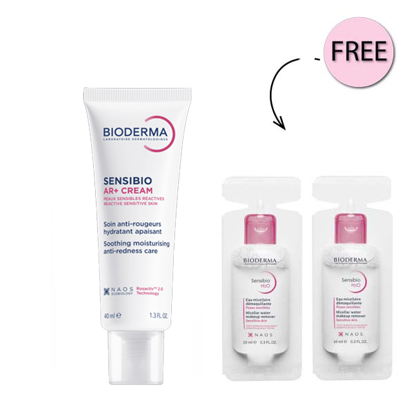 Bioderma Sensibio AR+ Anti-Redness Soothing Cream 40ml with 2 Complimentary Sensibio H2O Micellar Water 10ml Travel Sizes