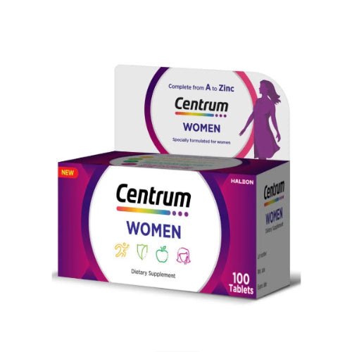 Centrum Women 100 Tablets Jordan – multivitamin for women’s energy, immunity, hair, skin & nails. Available at HealthBoutiqueJo.com for Jordan & GCC.