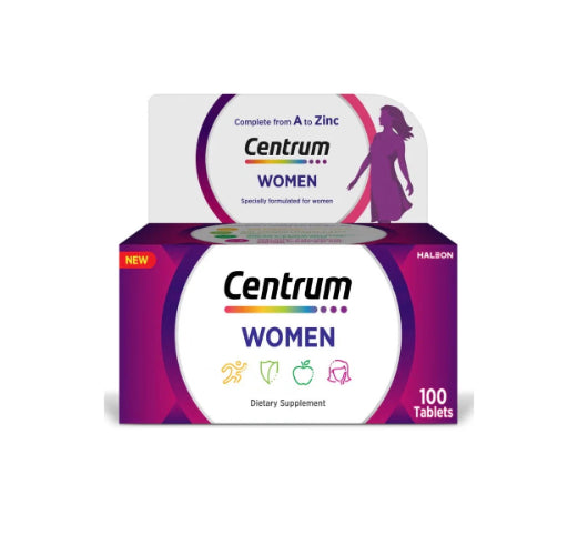 Centrum Women 100 Tablets Jordan – multivitamin for women’s energy, immunity, hair, skin & nails. Available at HealthBoutiqueJo.com for Jordan & GCC.