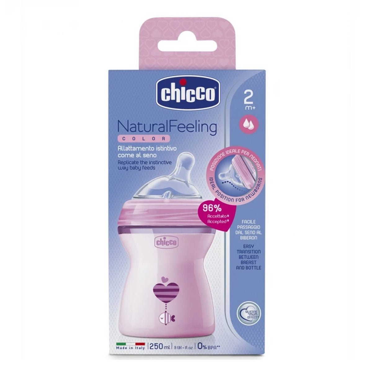 Chicco Natural Feeling Baby Bottle +2Months 250ml Pink