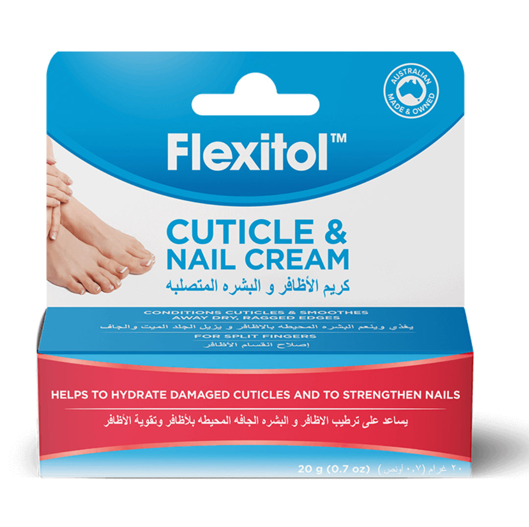 Flexitol Cuticle & Nail Cream helps condition severely dry and brittle nails and cuticles. Extreme dryness around the nail and cuticles leads to hang nails and splitting of the skin, which can be very painful and difficult to cure given constant washing of hands and exposure to the elements.
Flexitol Cuticle & Nail Creams extra rich emollient and moisturizing properties, makes it easy to condition cuticles and smooth away dry, ragged edges. The cream restores the skin’s natural moisture balance and helps t