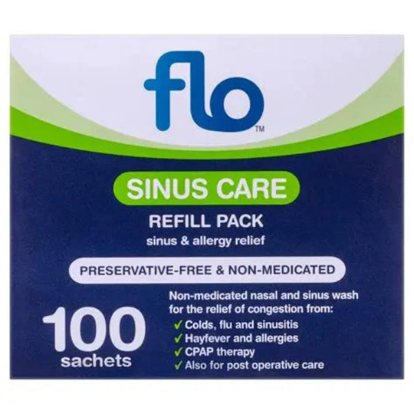 Flo Sinus Care 100 refill sachets for nasal irrigation and sinus hygiene