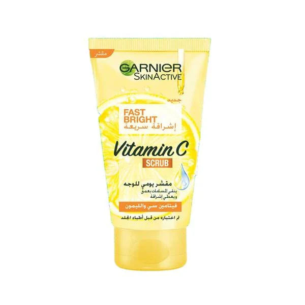 Garnier Fast Bright Vitamin C Scrub 150ml exfoliates and brightens dull skin Health Boutique