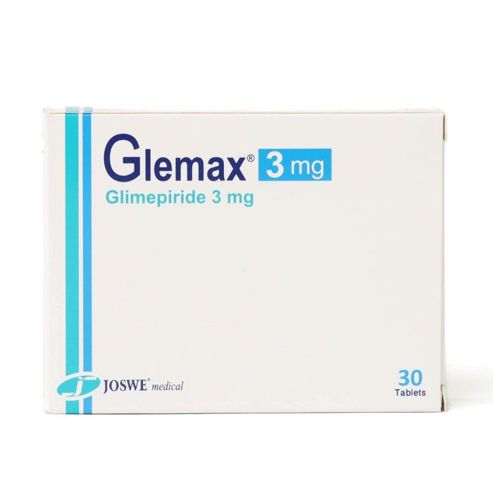 Glemax 3 mg 30 tablets glimepiride type 2 diabetes medication