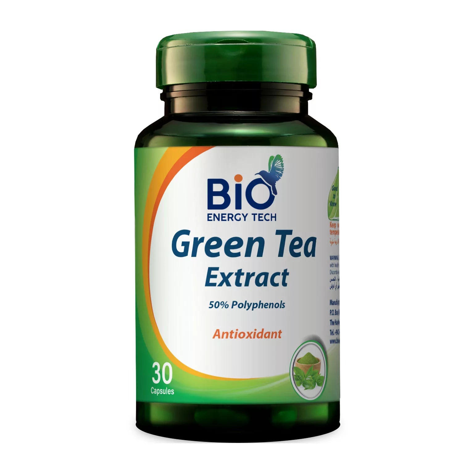Bio Energy Green Tea Extract Capsules, 500mg, High Potency Antioxidant & Metabolism Support, 30 Count, Halal Certified Supplement