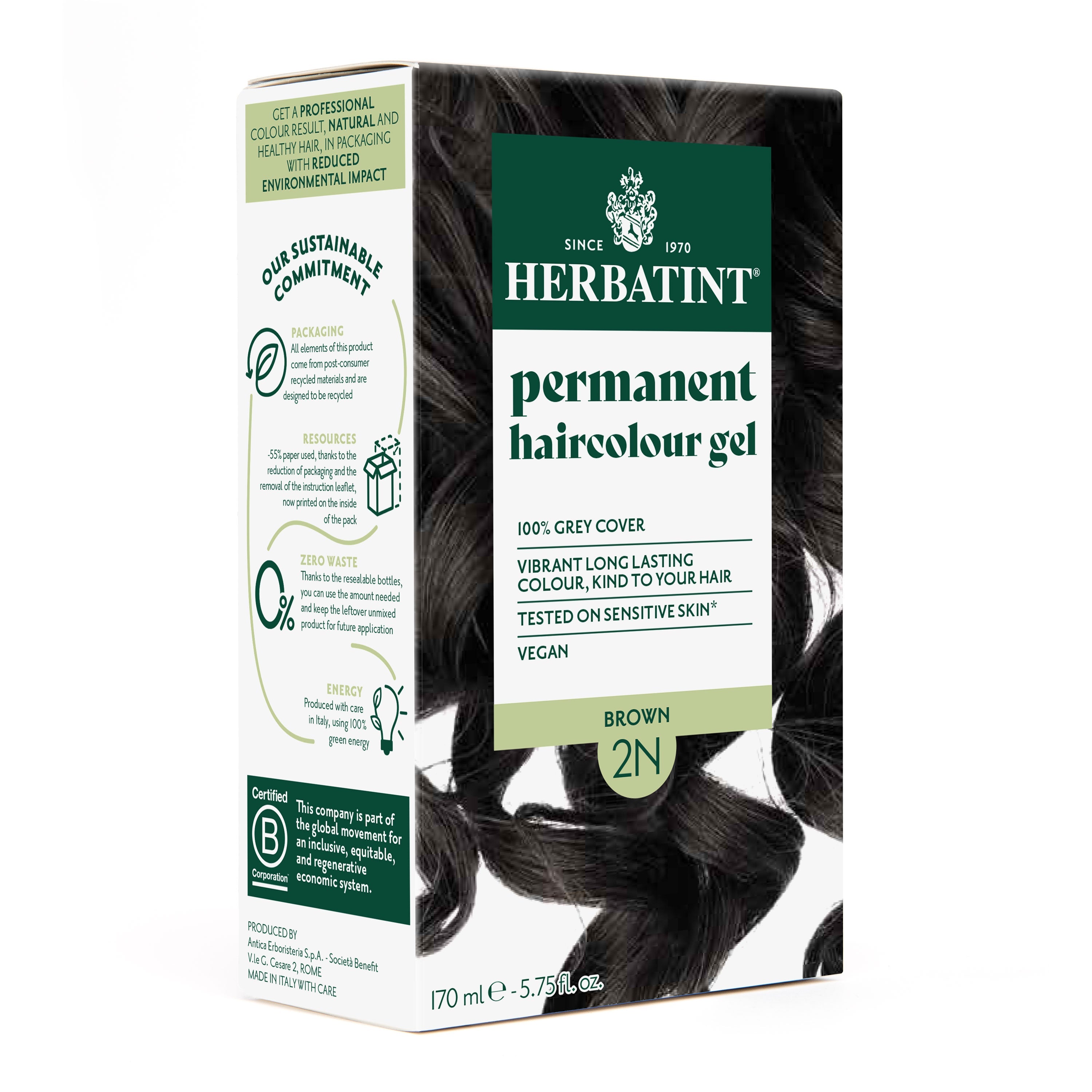 Herbatint 2N Brown permanent hair dye rich shine grey coverage 170ml Health Boutique
