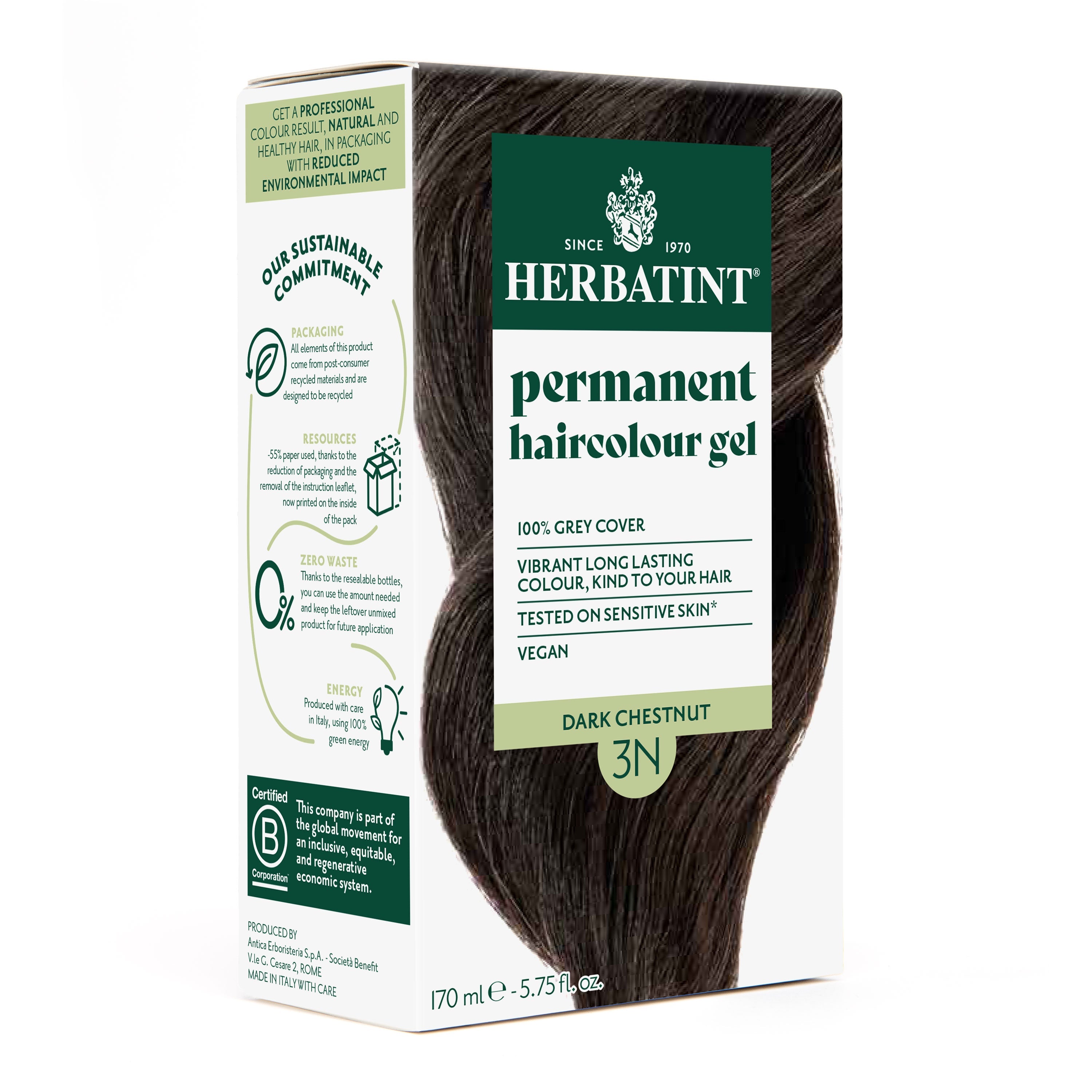 Herbatint 3N Dark Chestnut permanent hair dye rich shine grey coverage 170ml Health Boutique