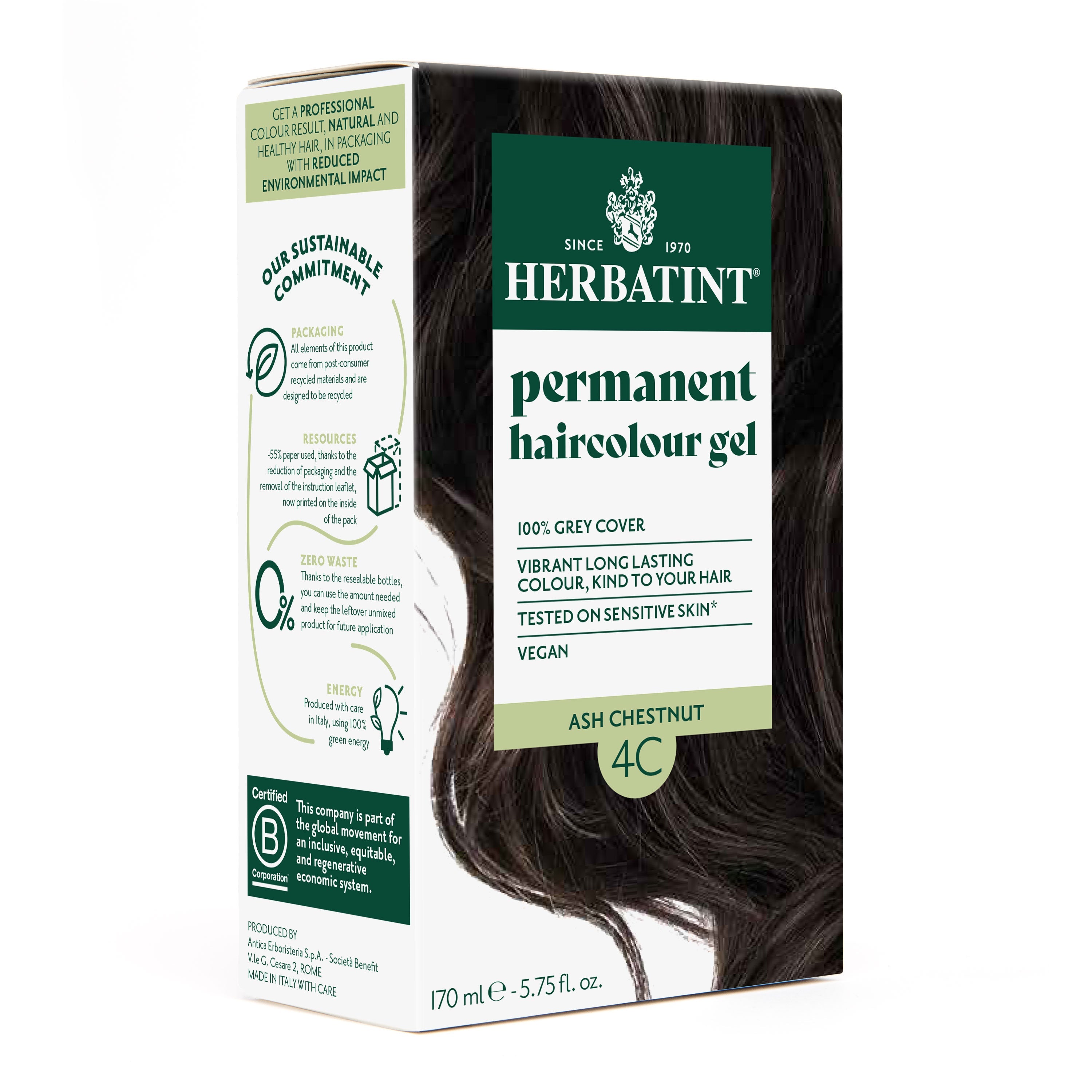 Herbatint 4C ash chestnut ammonia-free permanent hair dye gel 170ml botanical formula grey coverage Health Boutique