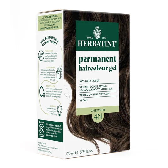Herbatint Permanent Haircolour Gel 4N Chestnut 170 ml – Natural, ammonia-free brown hair color gel for grey coverage available at HealthBoutiqueJo.com Jordan