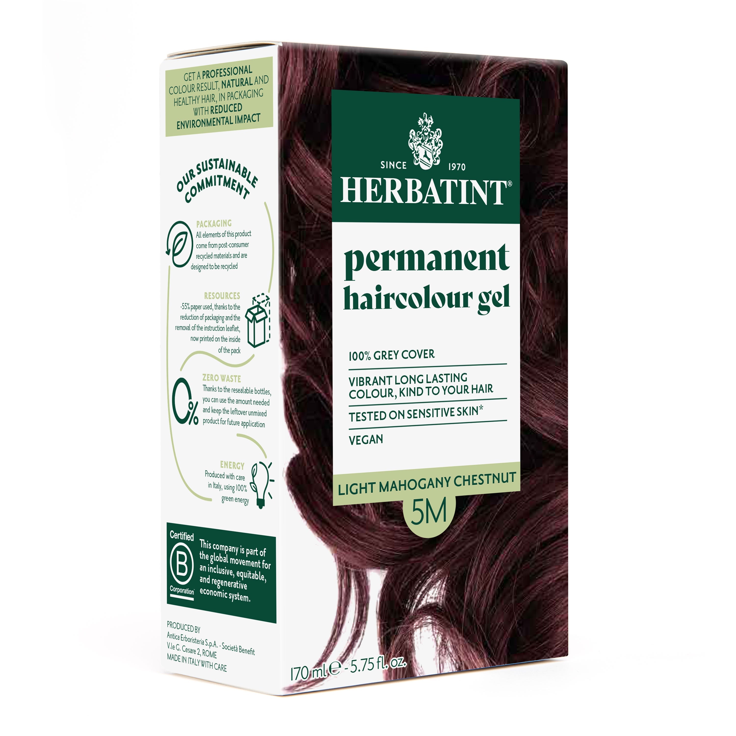 Herbatint 5M Light Mahogany Chestnut permanent hair dye grey coverage 170ml Health Boutique