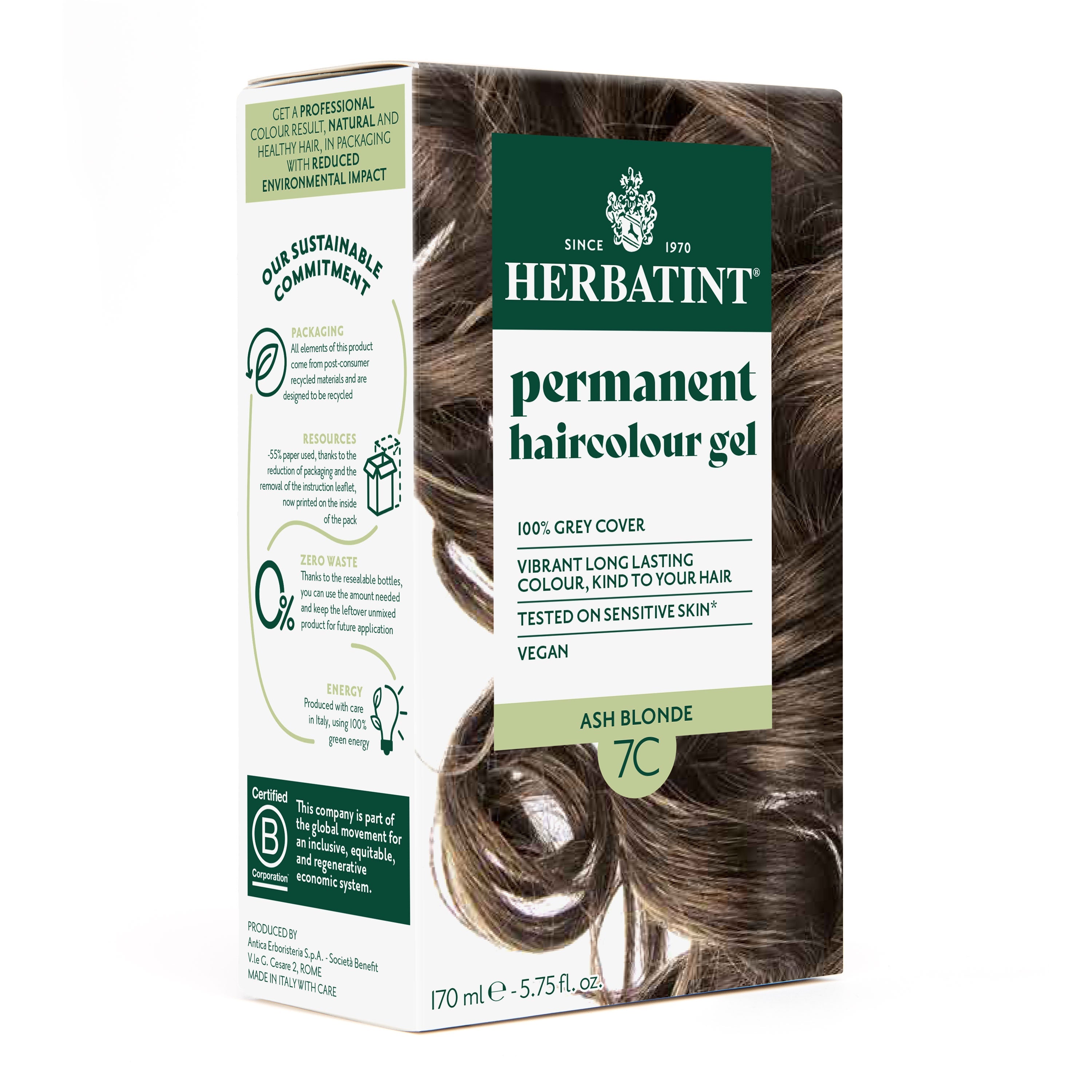 Herbatint 7C ash blonde ammonia-free permanent hair dye gel 170ml botanical formula natural grey coverage Health Boutique