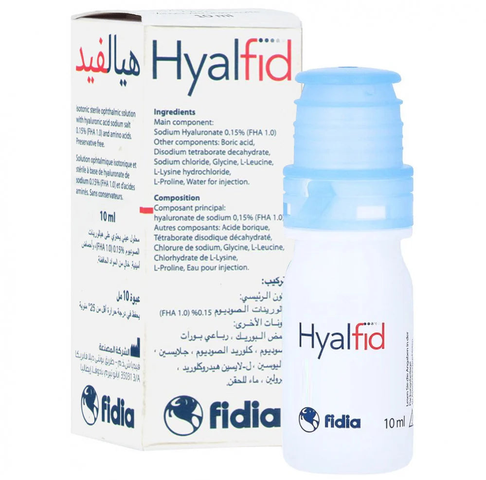 Hyalfid eye drops 10 ml hyaluronic acid lubricating dry eye relief drops