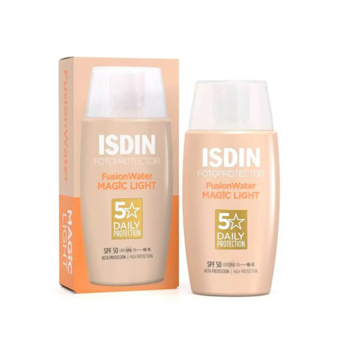 ISDIN Fusion Water Color Light SPF 50 50ml tinted sunscreen hyaluronic acid vitamin C vitamin E light coverage Health Boutique