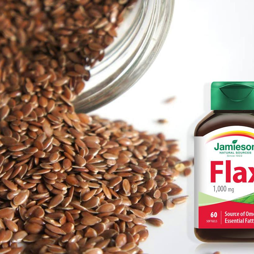 Jamieson flax 1000 mg organic flaxseed oil softgels plant omega 3 ALA heart skin support supplement 60 softgels Health Boutique