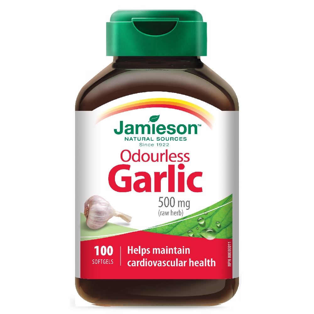 Jamieson Oduorless Garlic 500 mg 100 Softgels - the health boutique