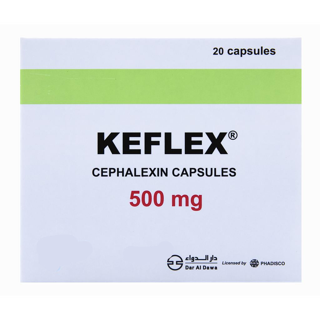 Keflex 500mg capsules cephalexin antibiotic bacterial infection skin respiratory UTI treatment cephalosporin capsules Health Boutique