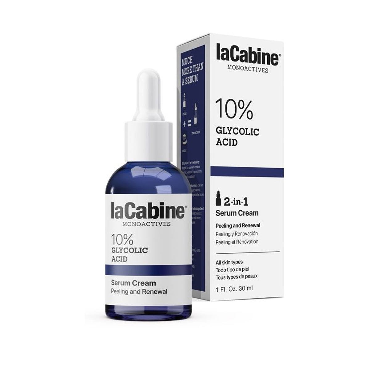Lacabine 10% Glycolic Acid 2 in 1 Serum Cream 30ml skin renewal exfoliating care smoother complexion Health Boutique