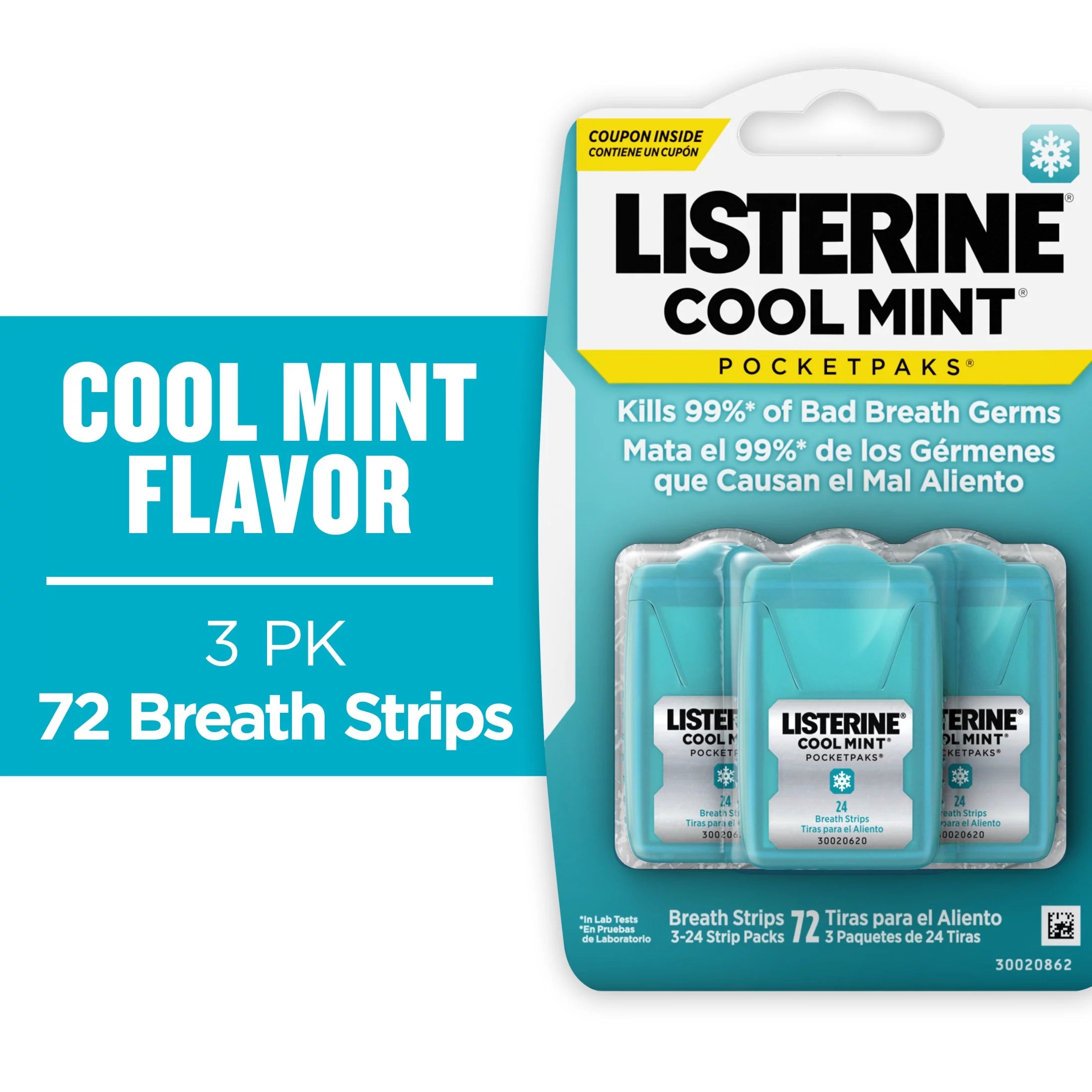 Listerine Pocketpaks Fresh Breath Strips Cool Mint 3×24 – instant freshness oral care strips available at HealthBoutiqueJo.com.