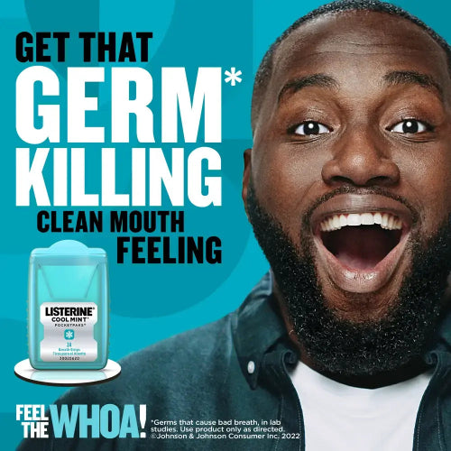 Listerine Pocketpaks Cool Mint Breath Strips 24 – sugar-free instant freshness oral care available at HealthBoutiqueJo.com (Jordan & GCC).