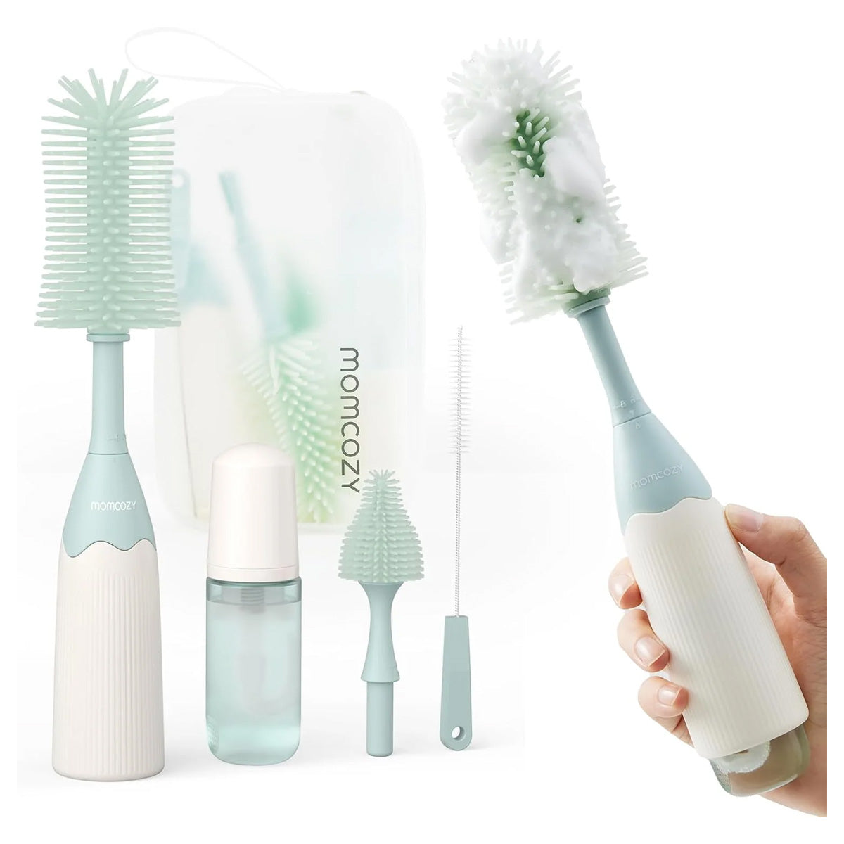 Momcozy Innovative Push-Press Bottle Brush Cleaning Kit for Baby Bottles and Nipples