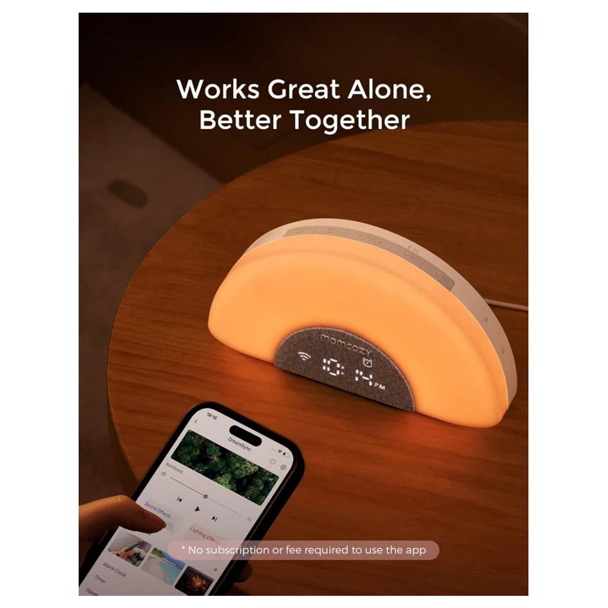 Momcozy DreamSync Smart Baby Sound Machine with Rainbow Night Light and App Control