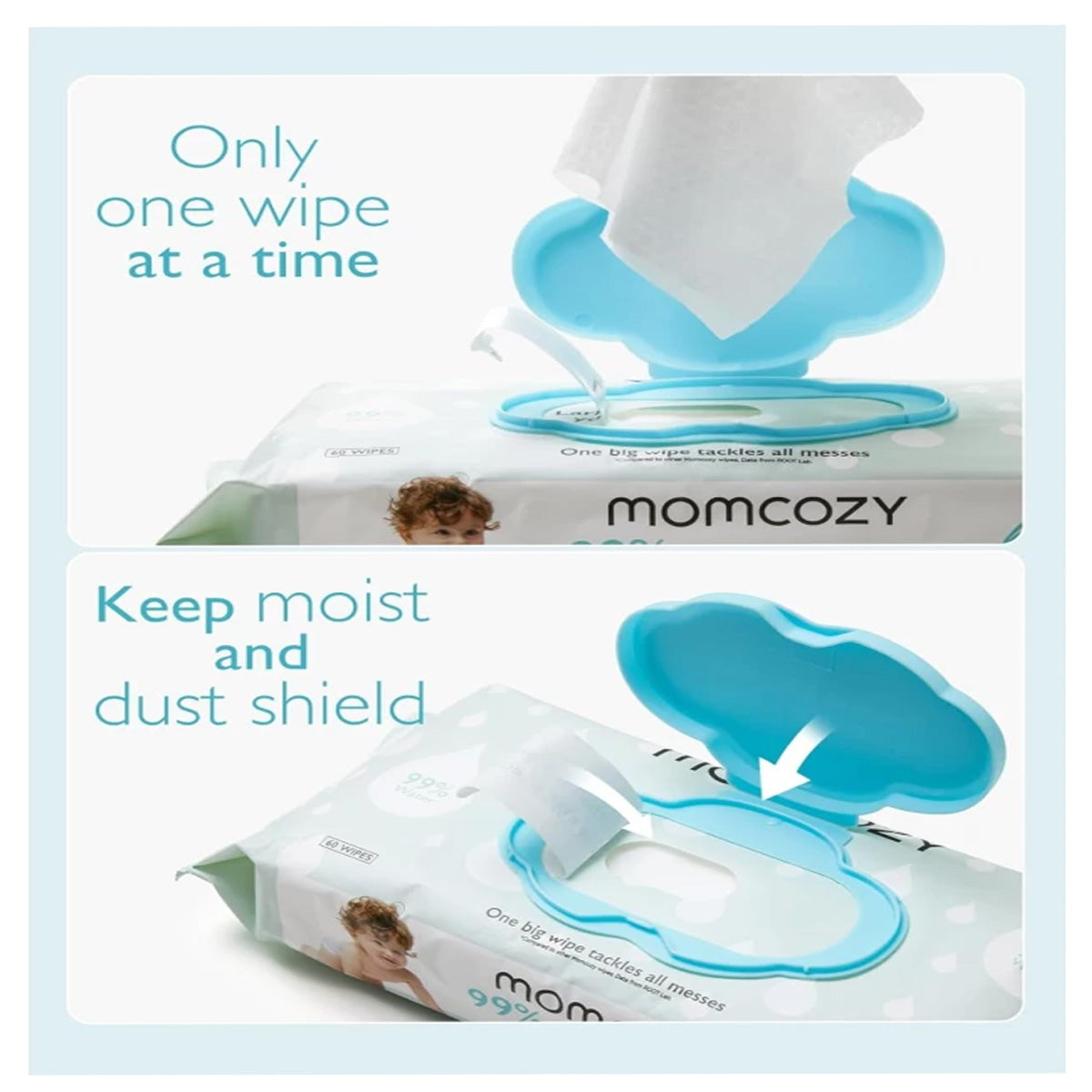 Momcozy Premium 99% Water-Based Baby Wipes for Sensitive Skin - 60 Count Single Pack