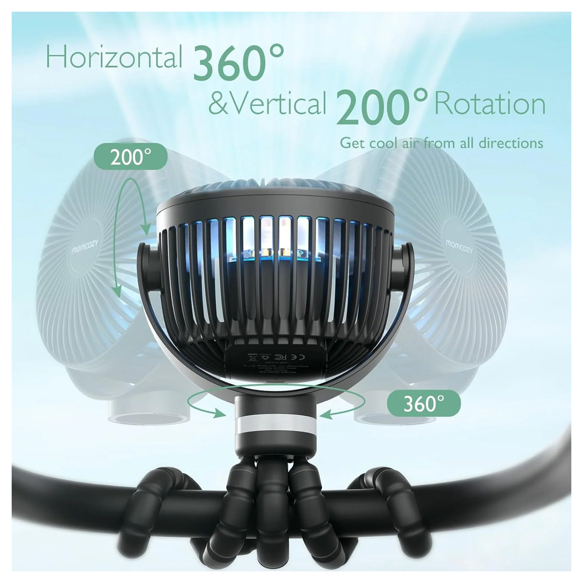 Momcozy Portable Rechargeable Stroller Fan with Flexible Tripod and 3 Speeds