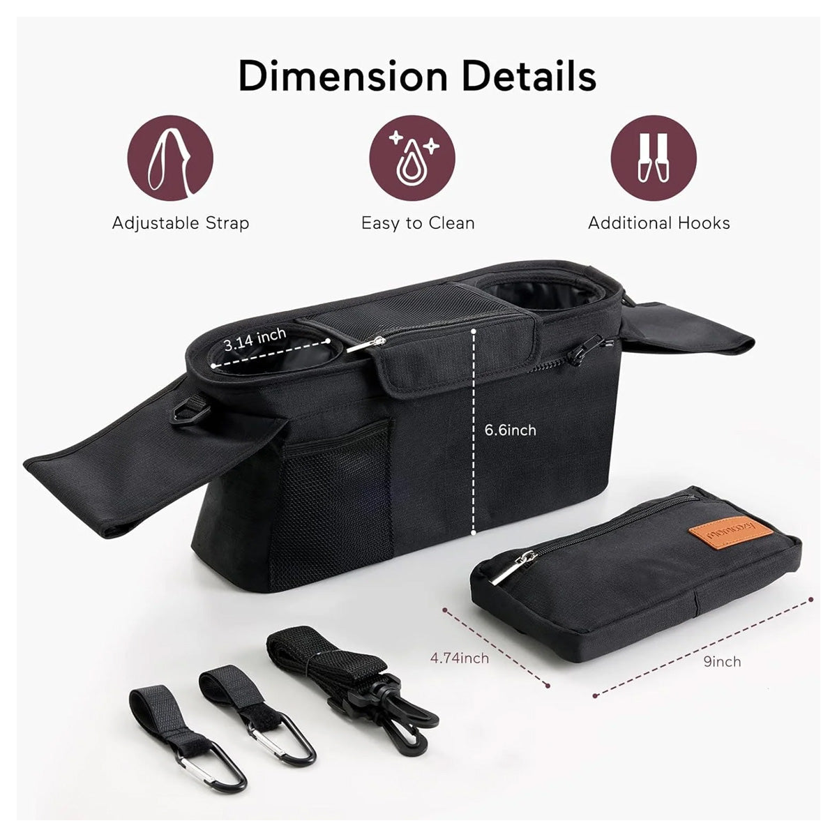 Momcozy Universal Stroller Organizer Bag with Insulated Cup Holders and Phone Pocket
