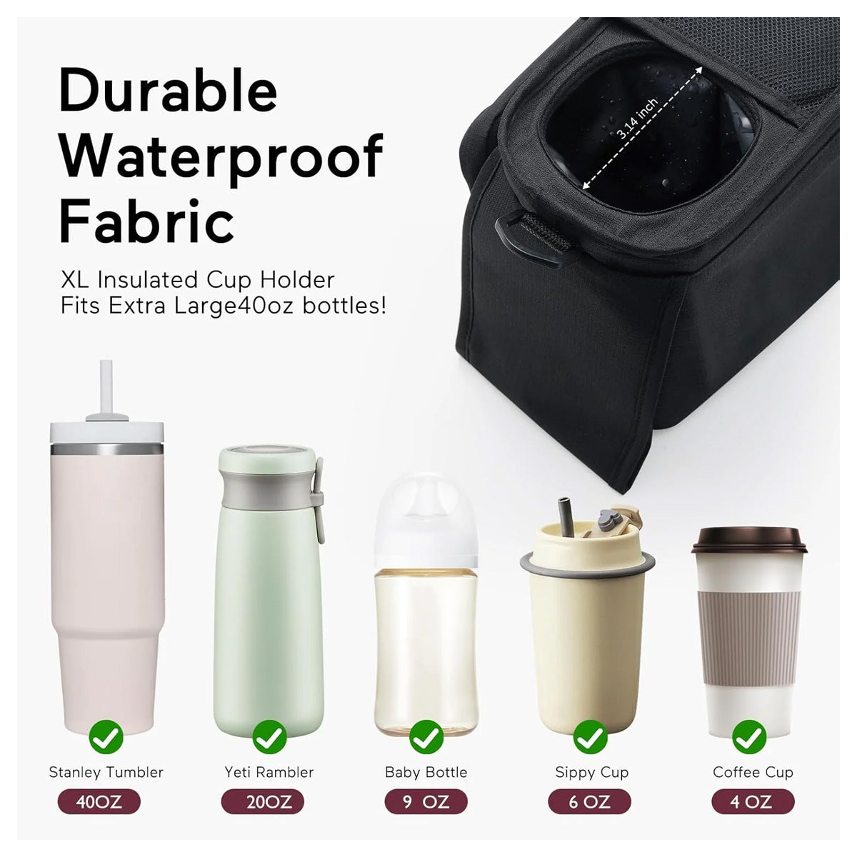 Momcozy Universal Stroller Organizer Bag with Insulated Cup Holders and Phone Pocket