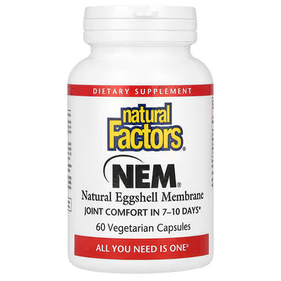 Natural Factors NEM Natural Eggshell Membrane 60 Vegetarian Capsules – joint pain and mobility support – available at HealthBoutiqueJo.com Jordan.