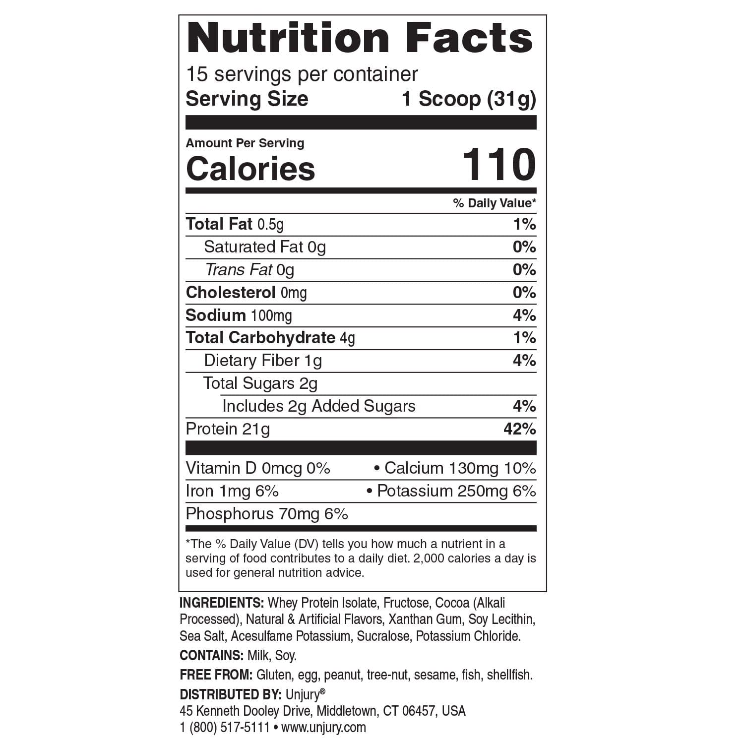 Unjury Chocolate High Whey Protein Powder - Bariatric Nutrition Supplement