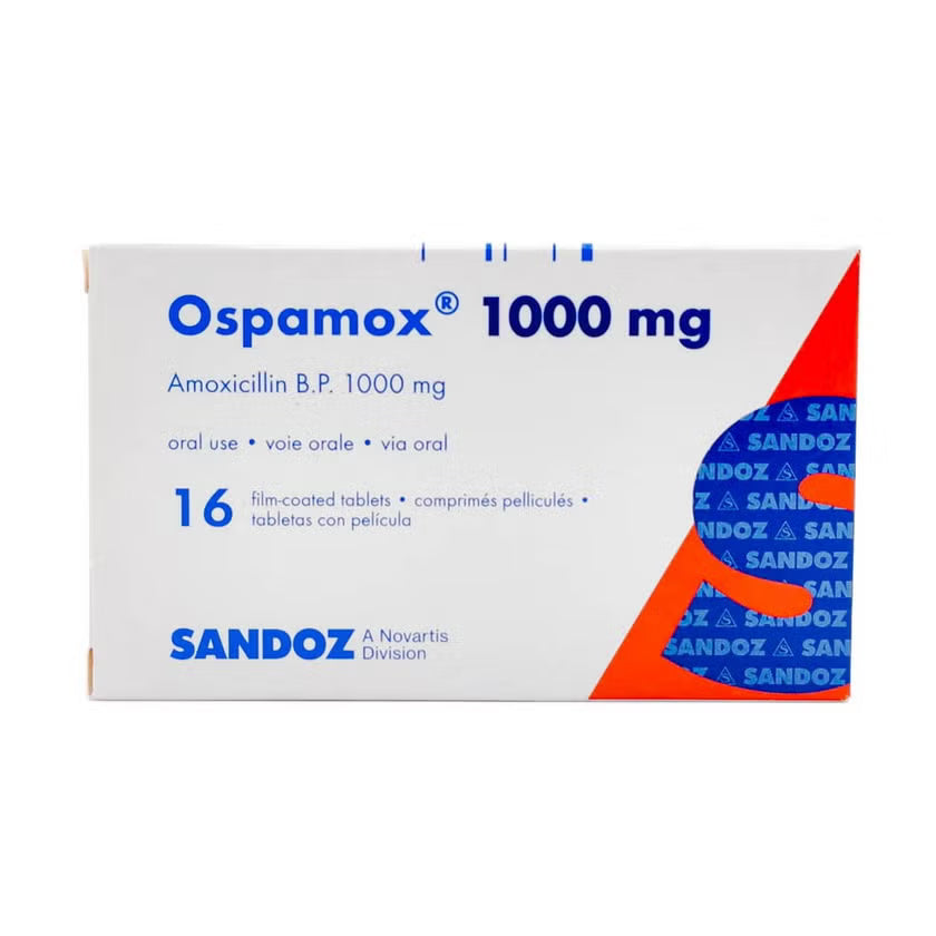 Ospamox 1000 mg 16 tablets amoxicillin 1g prescription antibiotic blister pack