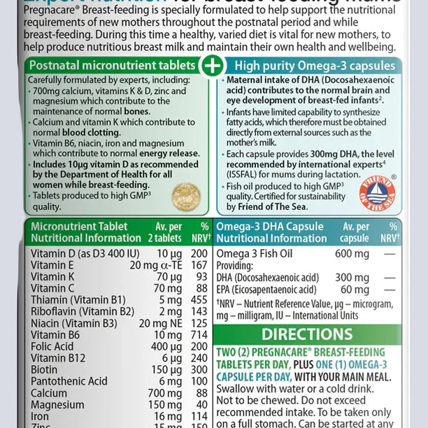 Pregnacare breastfeeding vitamins postnatal supplement calcium iron vitamin D energy support nursing mothers Health Boutique