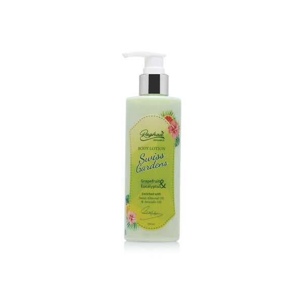 Raghad Organics Swiss Gardens Body Lotion 250ml – Organic body moisturizer for soft, hydrated skin available at HealthBoutiqueJo.com.